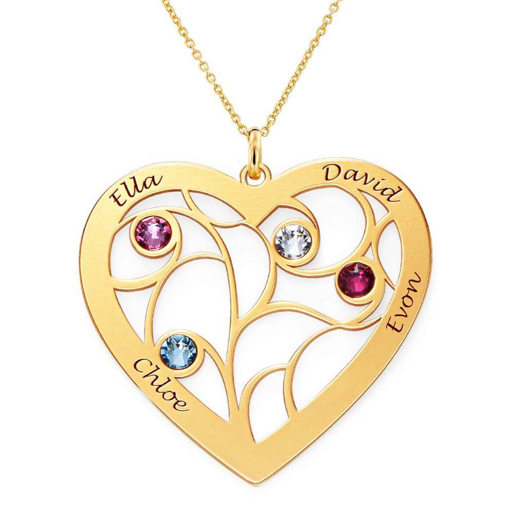 Hjerteformet livets træ halskæde med månedssten i guld vermeil-3 produkt billede