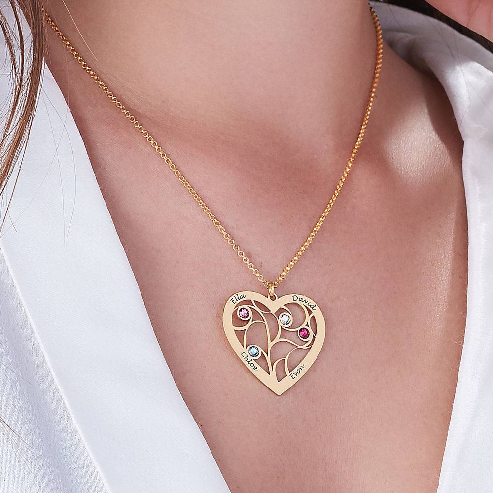 Livets träd-halsband i form av ett Hjärta med Månadsstenar i Guld Vermeil-6 produktbilder