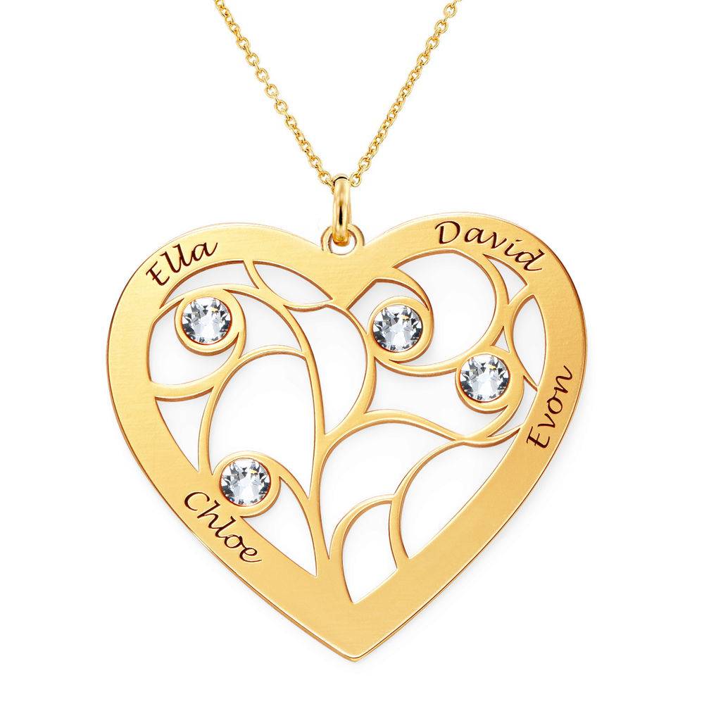 Livets träd-halsband i form av ett Hjärta med Månadsstenar i Guld Vermeil-4 produktbilder