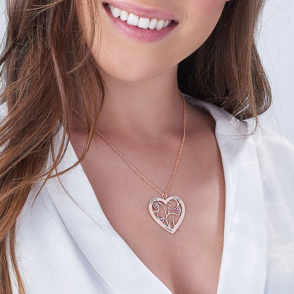 Collar Árbol de la Vida en forma de Corazón con Piedras de Nacimiento Chapado en Oro Rosa-3 foto de producto