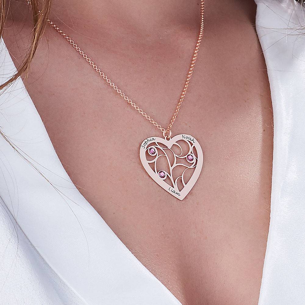 Heart Family Tree Necklace with birthstones in 18ct Rose Gold Plating-4 product photo