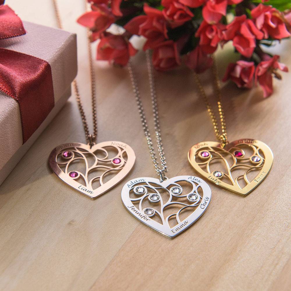 Heart Family Tree Necklace with birthstones in Rose Gold Plating product photo