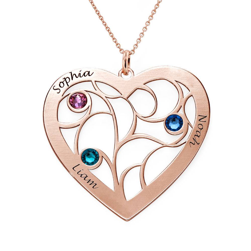 Heart Family Tree Necklace with birthstones in 18ct Rose Gold Plating-7 product photo