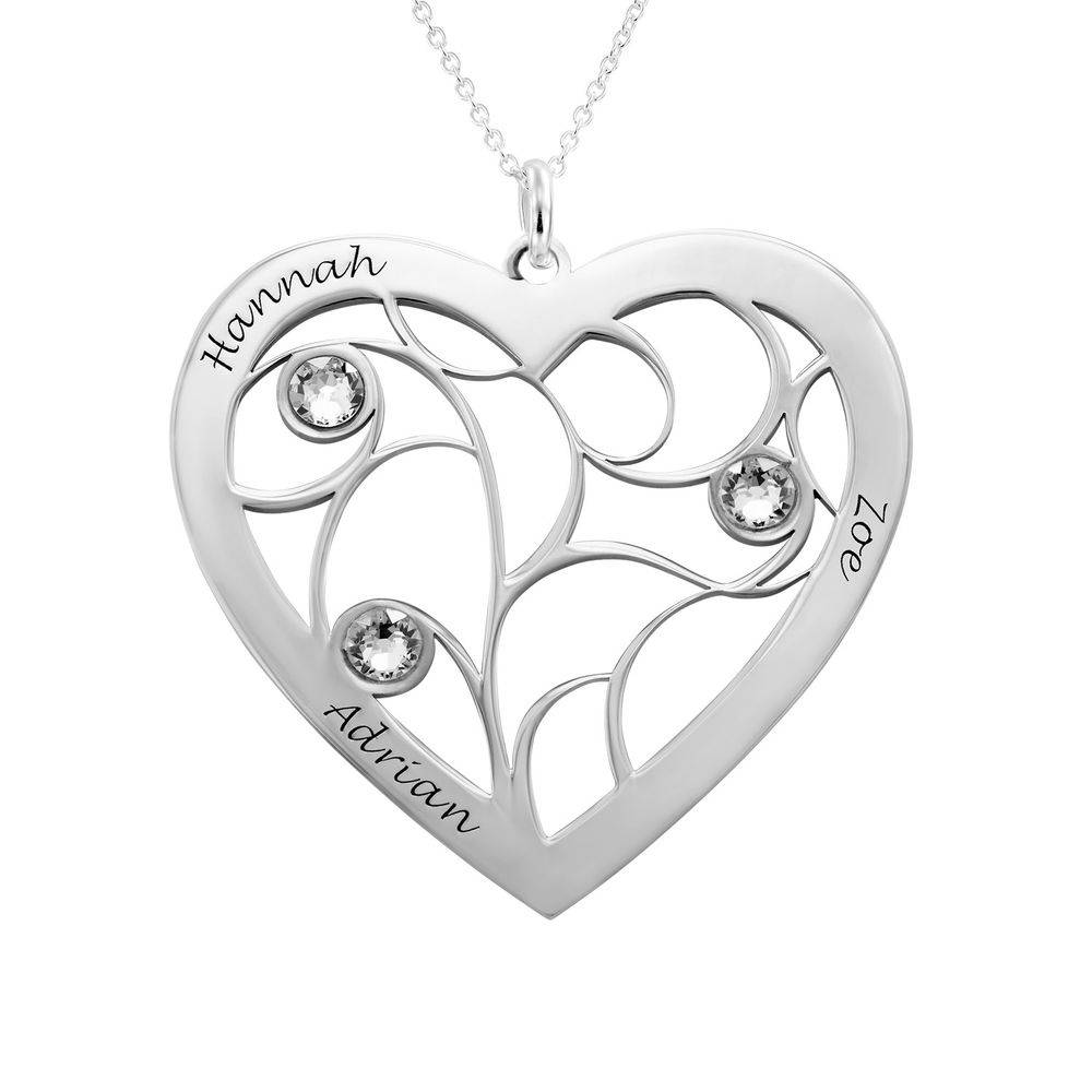 Hjerteformet livets træ halskæde med månedssten i 10 karat hvidguld-1 produkt billede