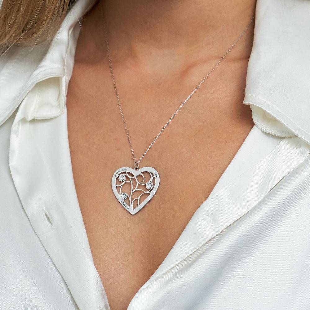 Collar Árbol de la Vida en forma de Corazón con Piedras de Nacimiento en oro blanco 10K-2 foto de producto