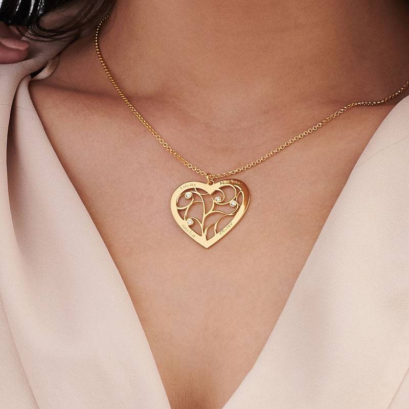 Hjärtaformat Livets Träd-Halsband med Diamanter i Guldplätering-3 produktbilder