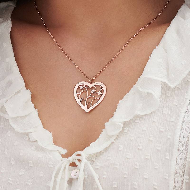 Rosé-vergulde hartjes levensboom ketting met diamant Productfoto