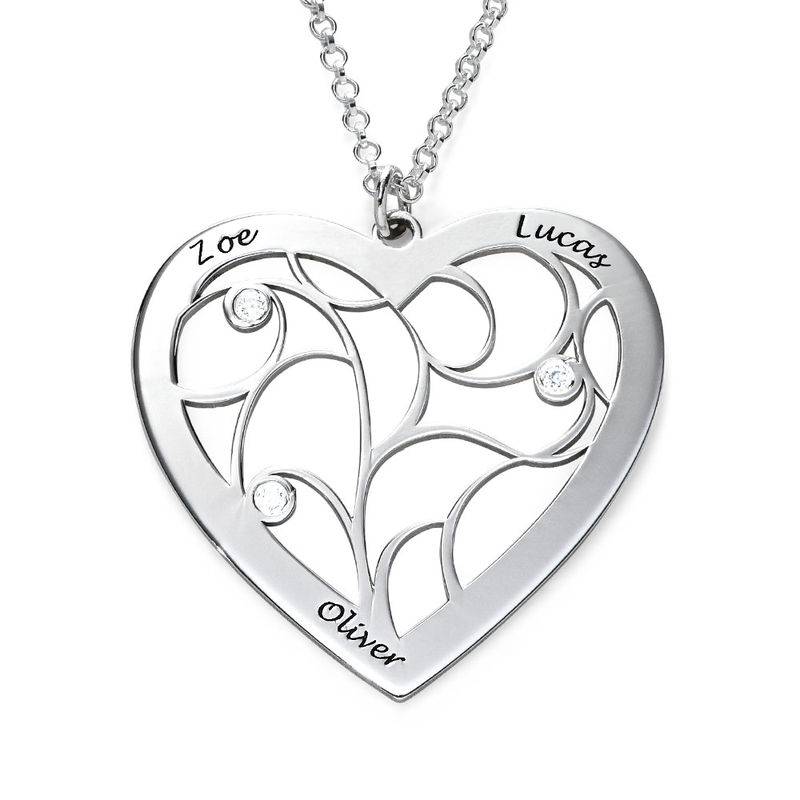 Heart Family Tree Necklace with Diamonds in Sterling Silver-3 product photo