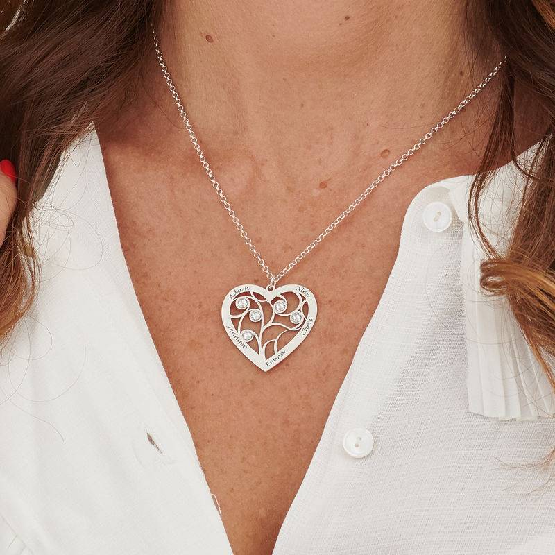 Hjerteformet livets træ halskæde med diamanter i sterlingsølv-2 produkt billede