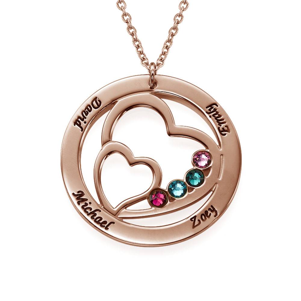 Collar Corazón en Corazón con Piedras de Nacimiento para Mamá - Chapado en Oro Rosa-2 foto de producto