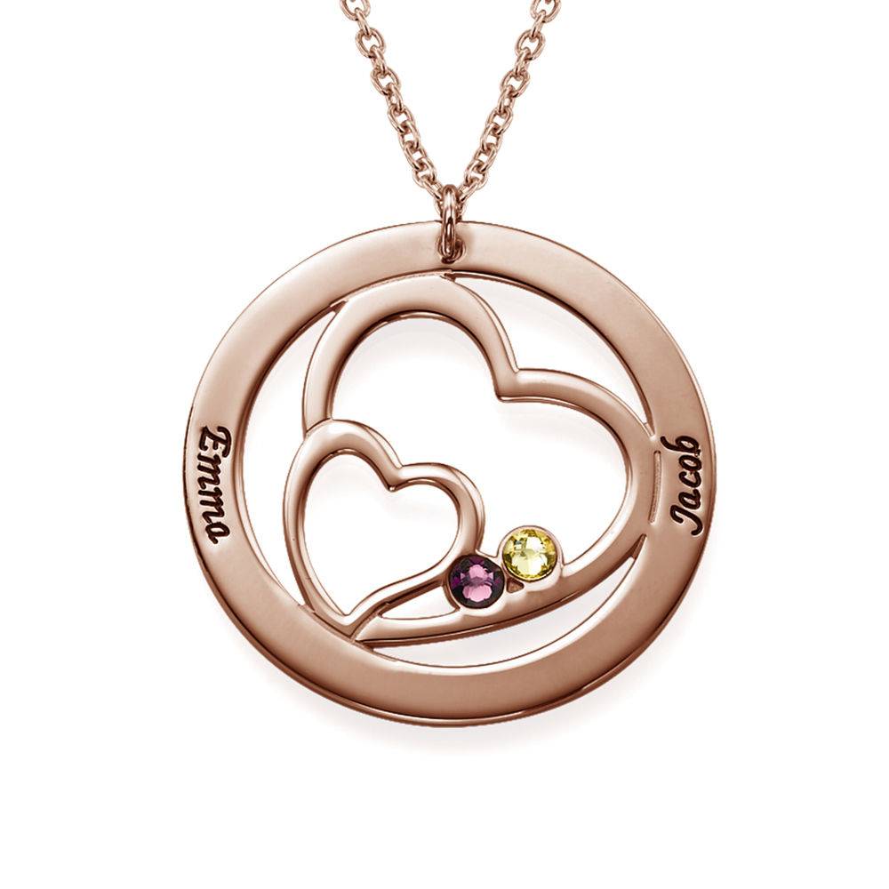 Collar Corazón en Corazón con Piedras de Nacimiento para Mamá - Chapado en Oro Rosa-3 foto de producto
