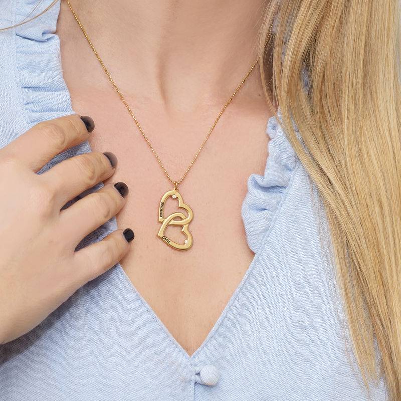 Heart in Heart Necklace with Diamonds in 18ct Gold Plating-4 product photo