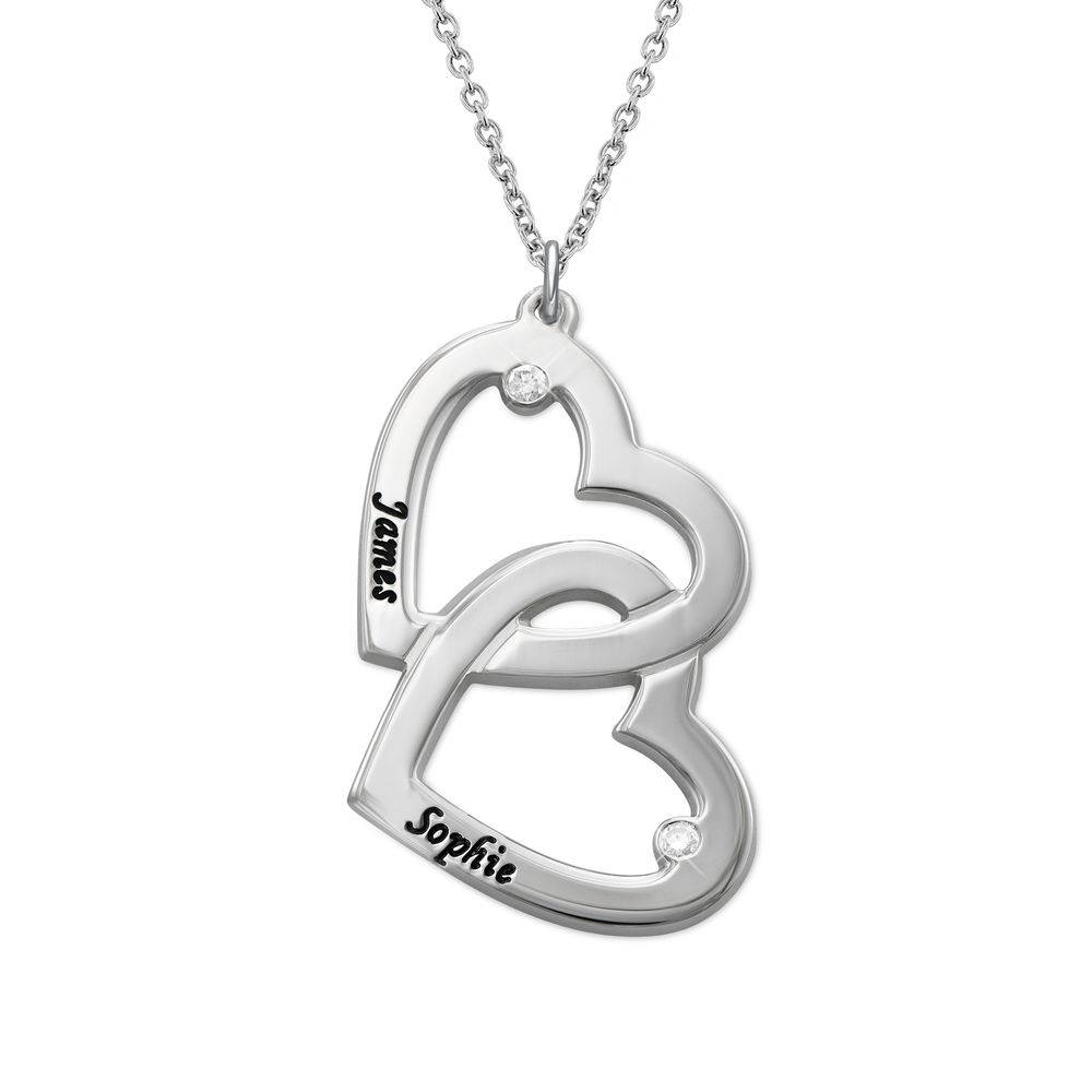 Heart in Heart Necklace in Silver with Diamonds in Sterling Silver-1 product photo