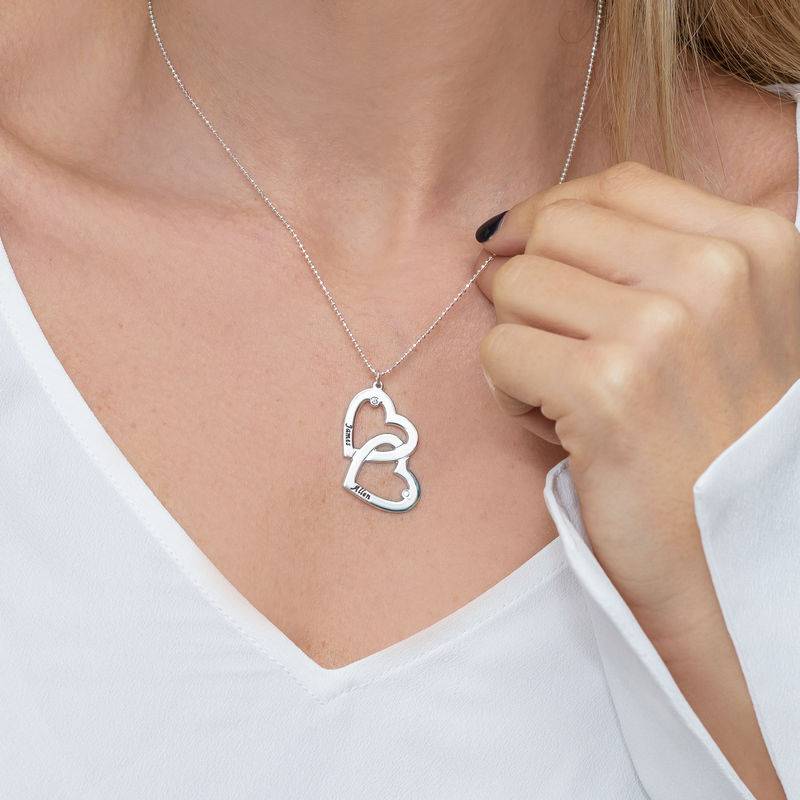 Heart in Heart Necklace in Silver with Diamonds in Sterling Silver-4 product photo