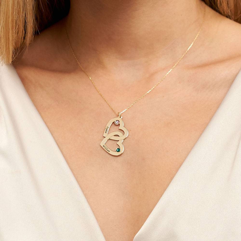 Heart in Heart Necklace with Birthstones - 10ct Gold-4 product photo