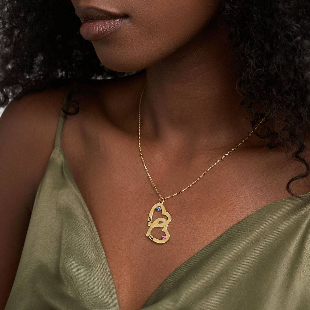 Heart in Heart Necklace with Birthstones in 18k Gold Vermeil product photo