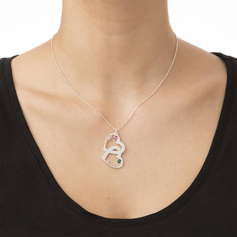 Heart in Heart Script Necklace with Birthstones in Sterling Silver product photo