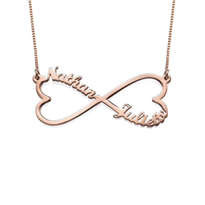 Collar Infinito de Corazón con Nombres - Chapa de Oro Rosa foto de producto