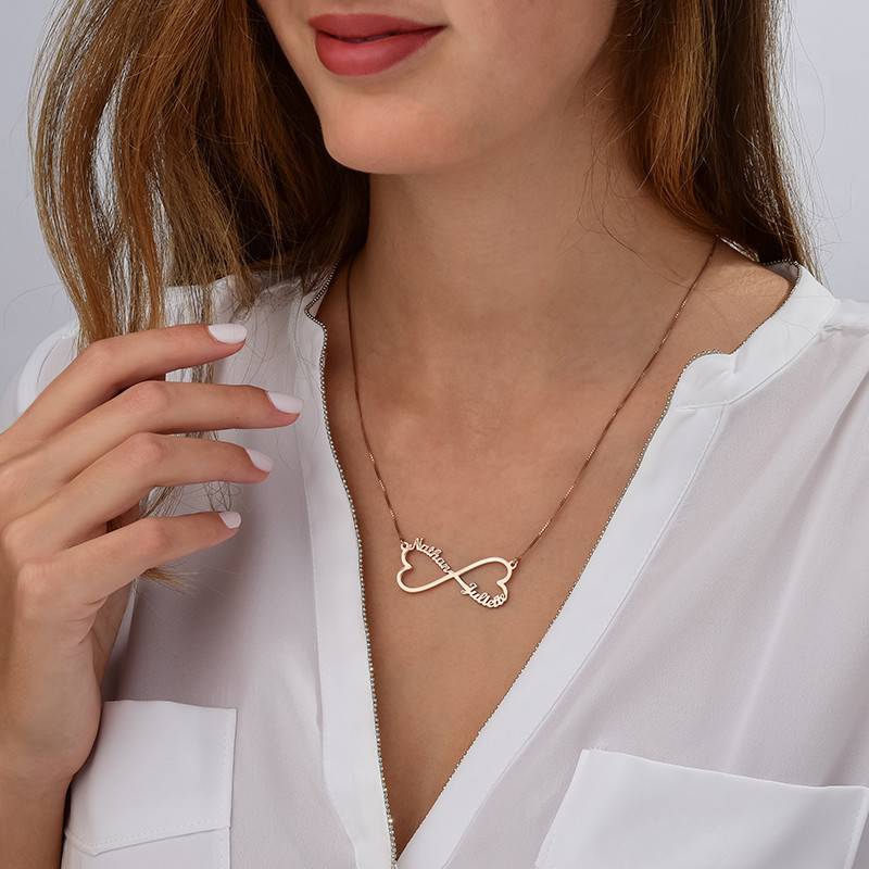 Collar Infinito de Corazón con Nombres - Chapa de Oro Rosa-2 foto de producto