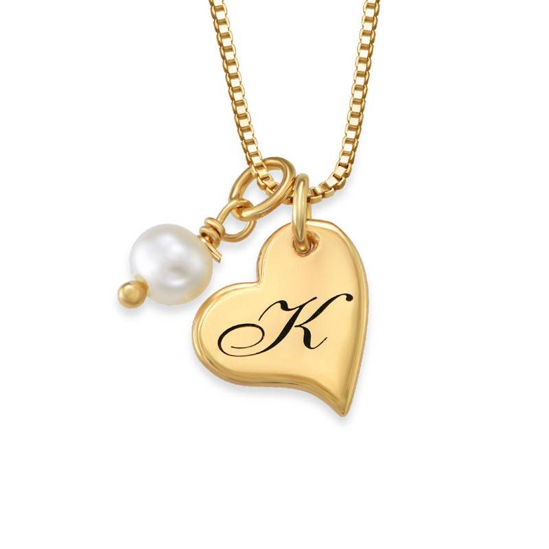 Hjerte med bogstav halskæde med perle i 18k Forgyldt Sterlingsølv produkt billede