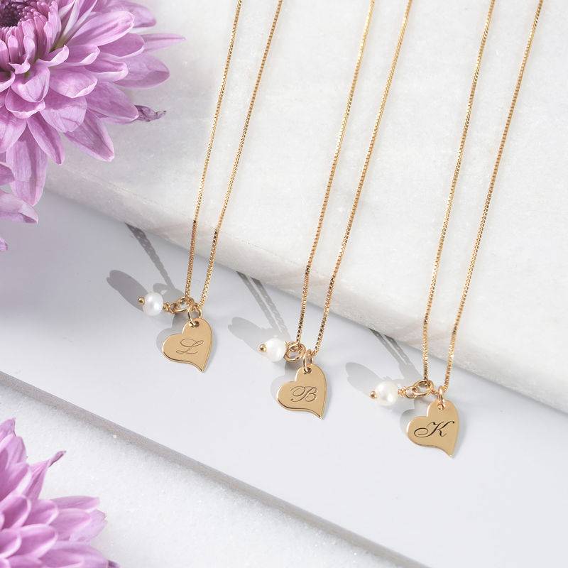 Heart Initial Necklace with pearl in 18ct Gold Plating-2 product photo