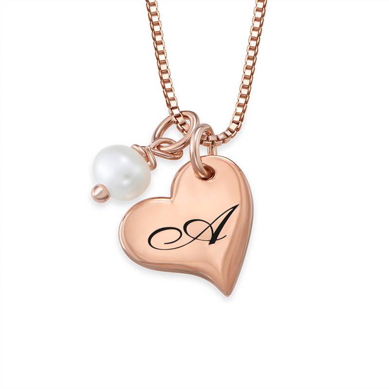 Heart Initial Necklace with pearl in 18ct Rose Gold Plating-1 product photo