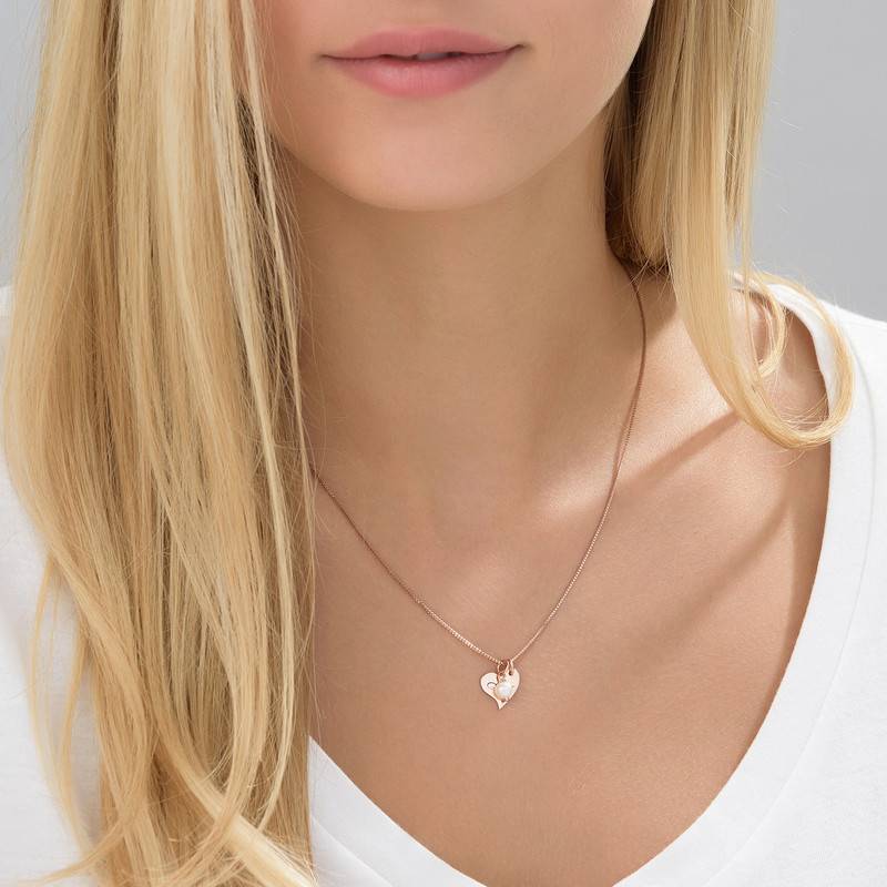 Heart Initial Necklace with pearl in 18ct Rose Gold Plating-4 product photo