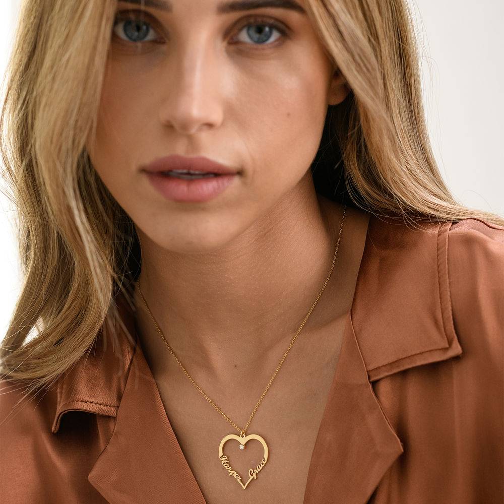 Collar "Contour Heart" con dos nombres con 0.05ct diamante chapado en oro de 18 Kt-3 foto de producto