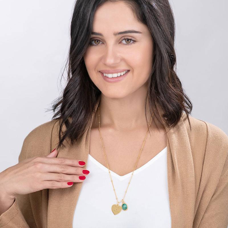 Heart Necklace with Semi-Precious Gemstone in 18ct Gold Plating-2 product photo