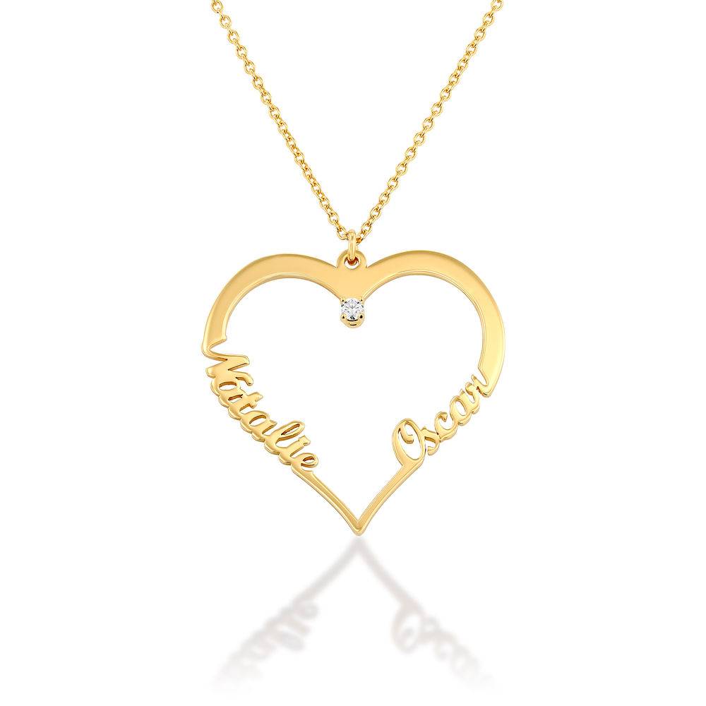 Konturhalskæde med hjertevedhæng med to navne i 18k guld Vermeil med diamant-1 produkt billede
