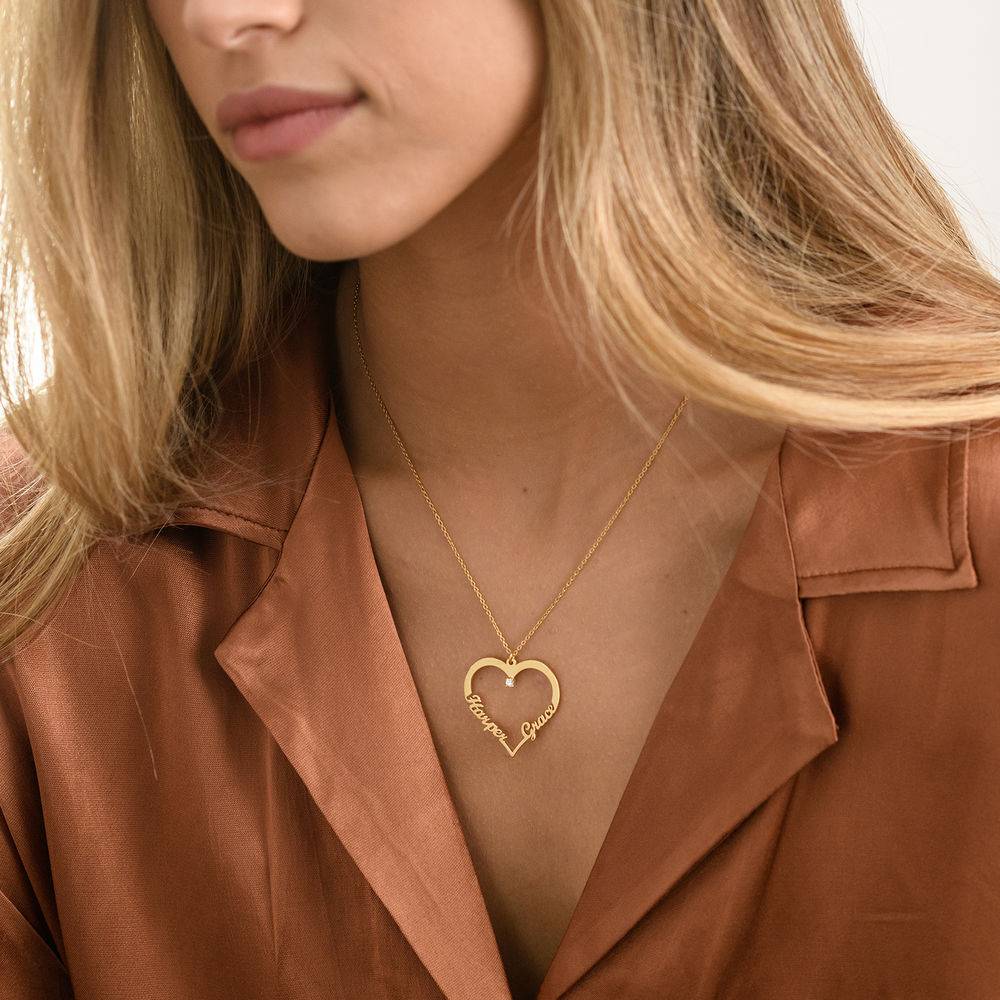 Collana con ciondolo Contour Heart con due nomi in oro vermeil 18k con 0.05ct diamante-4 foto del prodotto
