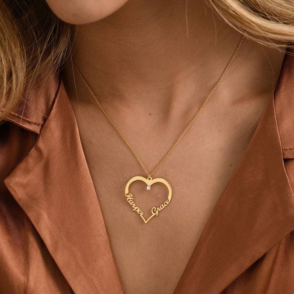 Collar "Contour Heart" con dos nombres con 0.05ct diamante en Oro Vermeil de 18 Kt-1 foto de producto