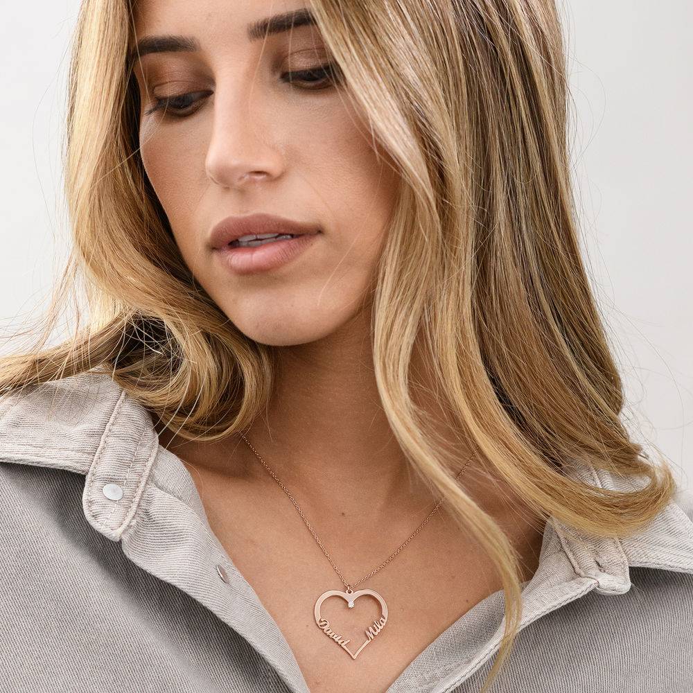 Contour Heart Pendant Necklace with Two Names in 18ct Rose Gold Plating with Diamond product photo