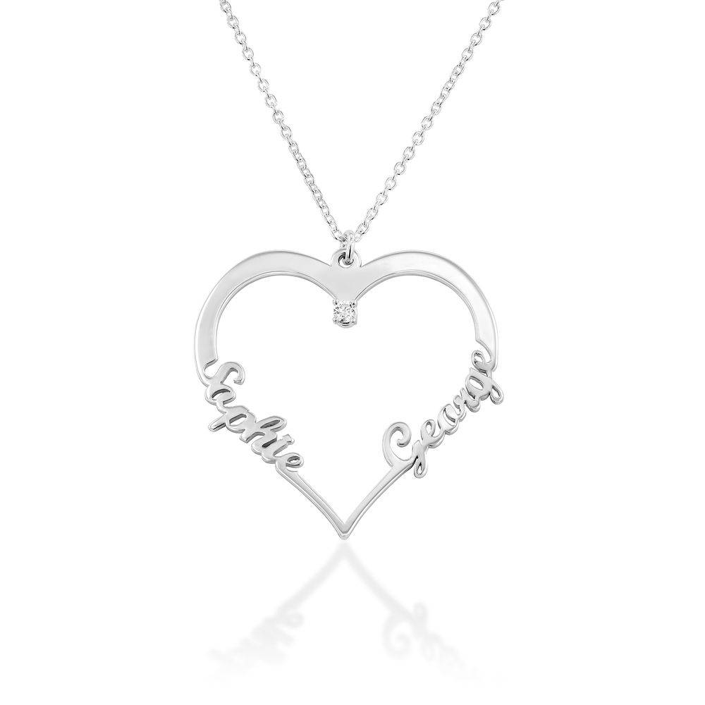 Herzförmige Halskette mit zwei Namen aus Sterlingsilber mit Diamant Produktfoto