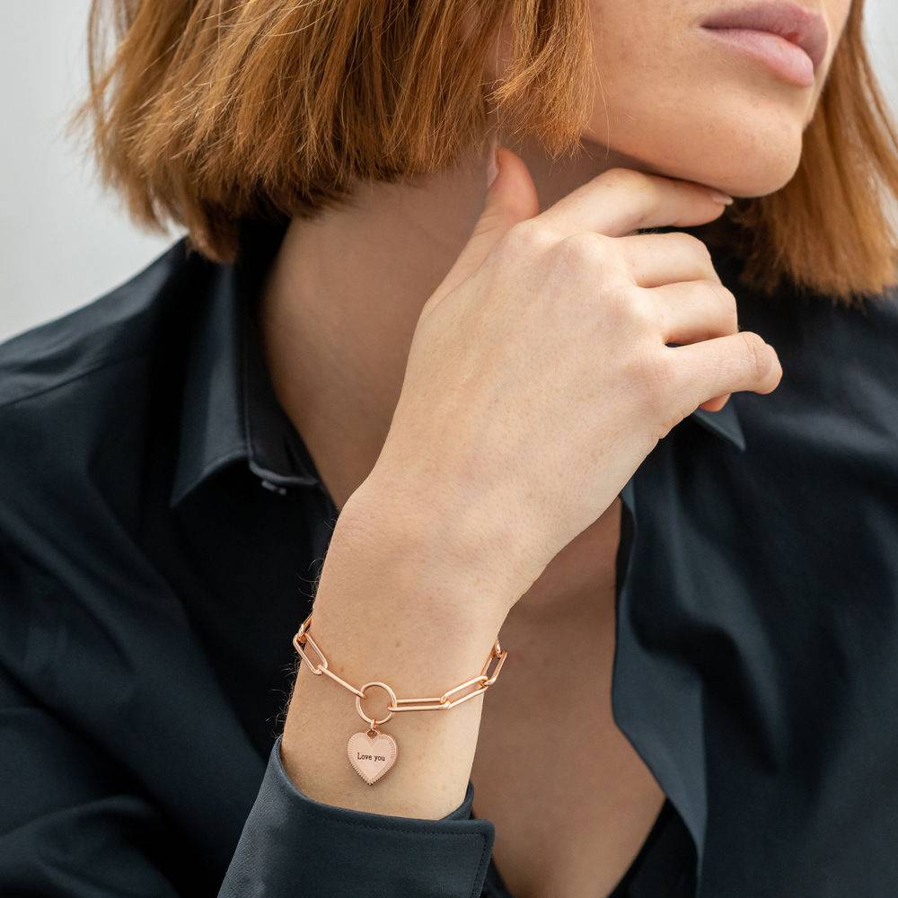 Heart Pendant Paperclip Bracelet in Rose Gold Plating product photo