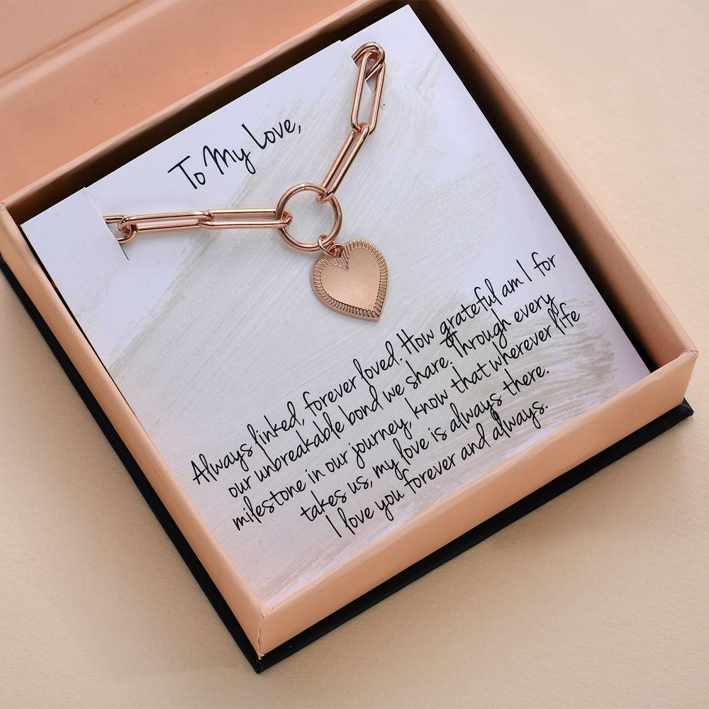 Heart Pendant Link Bracelet in Rose Gold Plating with Prewritten Gift product photo