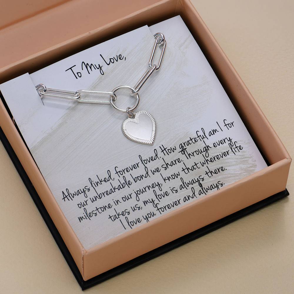 Heart Pendant Link Bracelet in Sterling Silver with Prewritten Gift Note product photo