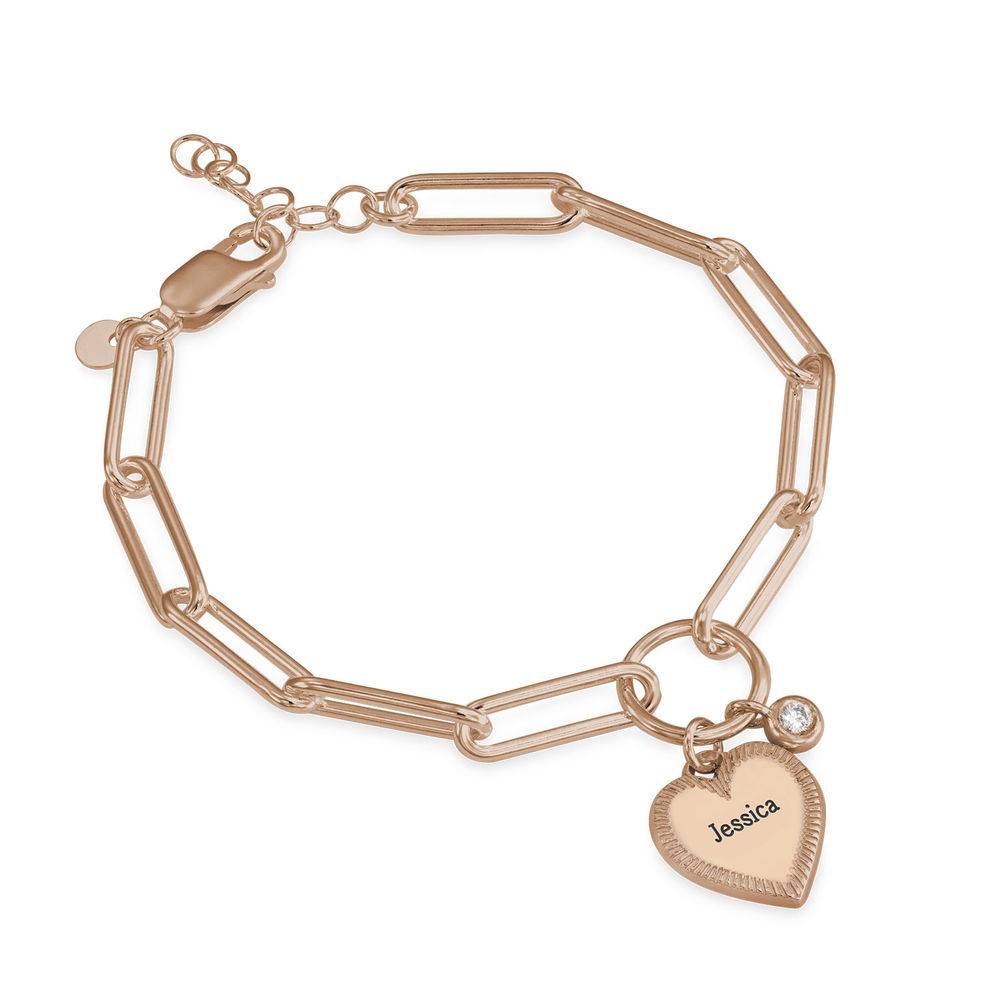 Heart Pendant Link Bracelet with 0.10 ct Diamond in Rose Gold Plating product photo