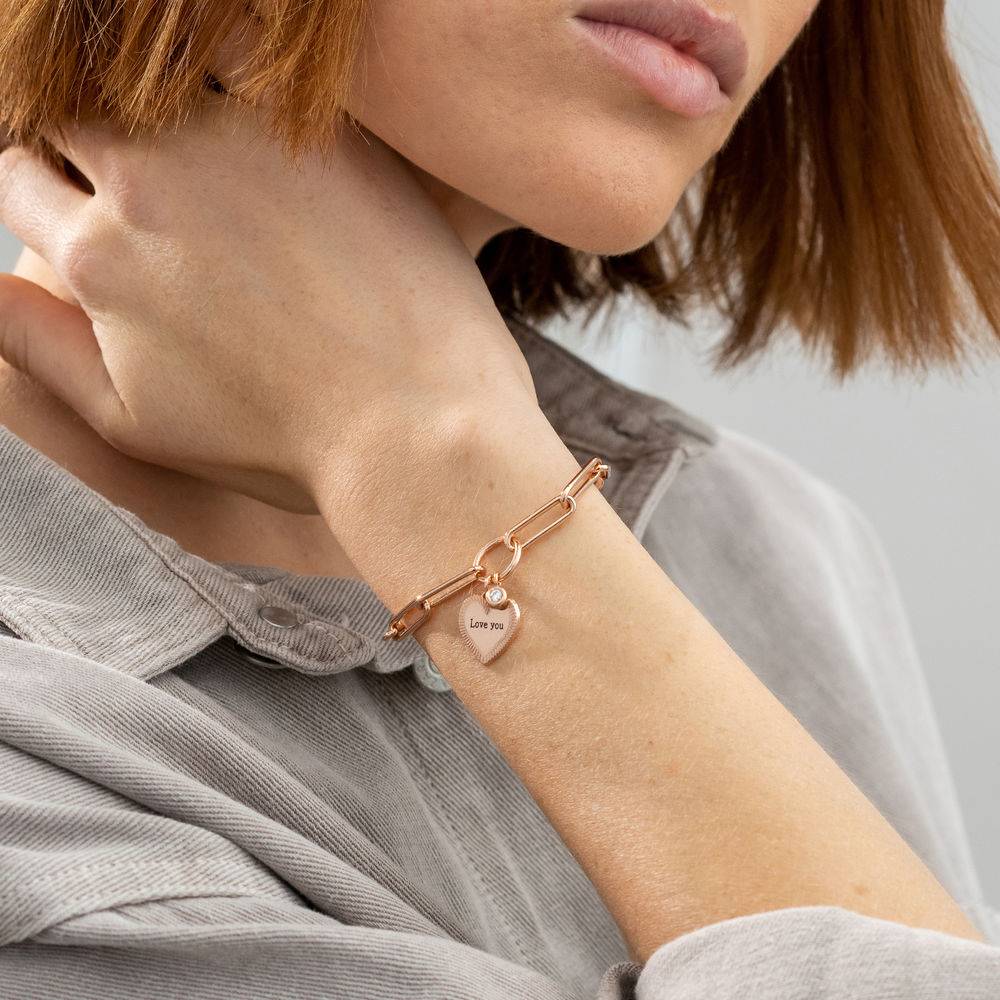 Heart Pendant Link Bracelet with Diamond in Rose Gold Plating-2 product photo
