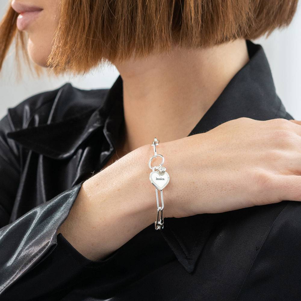 Heart Pendant Link Bracelet with 0.10 ct Diamond in Sterling Silver-2 product photo