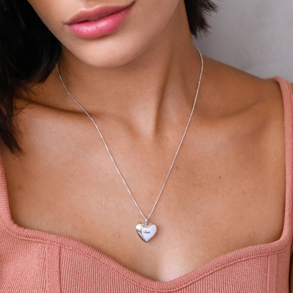 Heart Pendant Necklace with Engraving in Sterling Silver-5 product photo