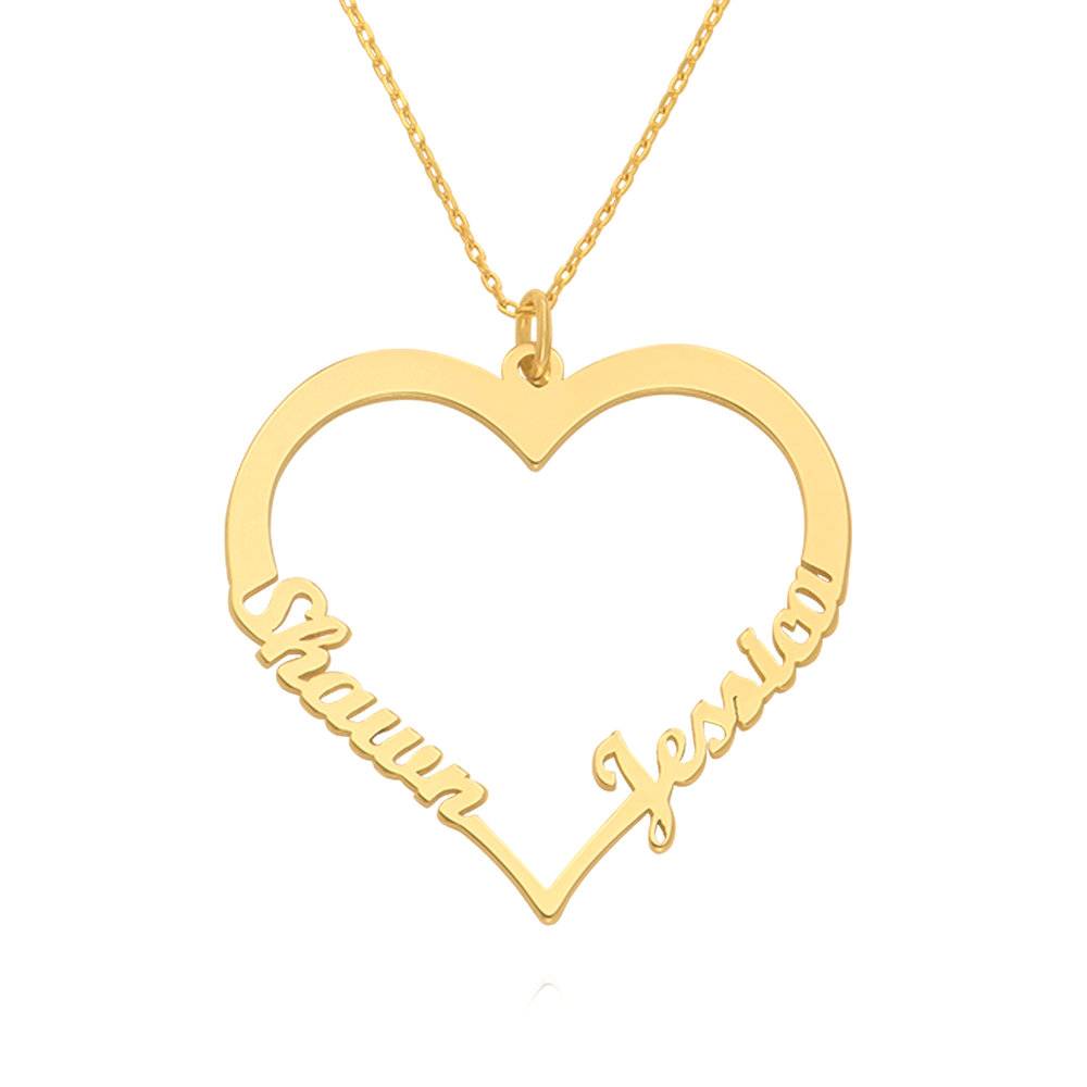 Hjertevedhæng halskæde med to navne i 14k guld produkt billede