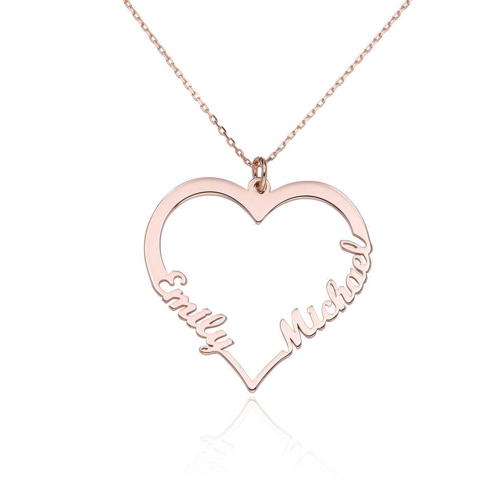 Contour Heart Pendant Necklace with Two Names in 14K Rose Gold-4 product photo
