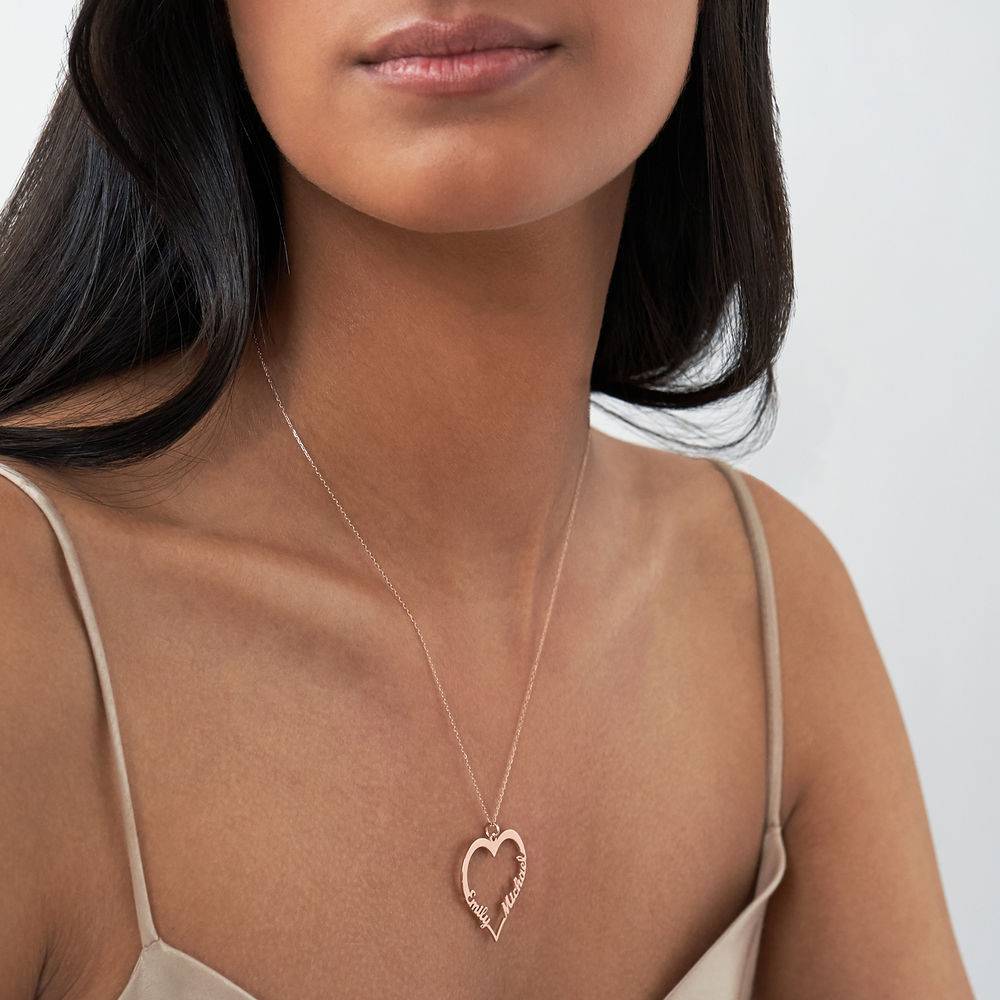 Contour Heart Pendant Necklace with Two Names in 14K Rose Gold-5 product photo