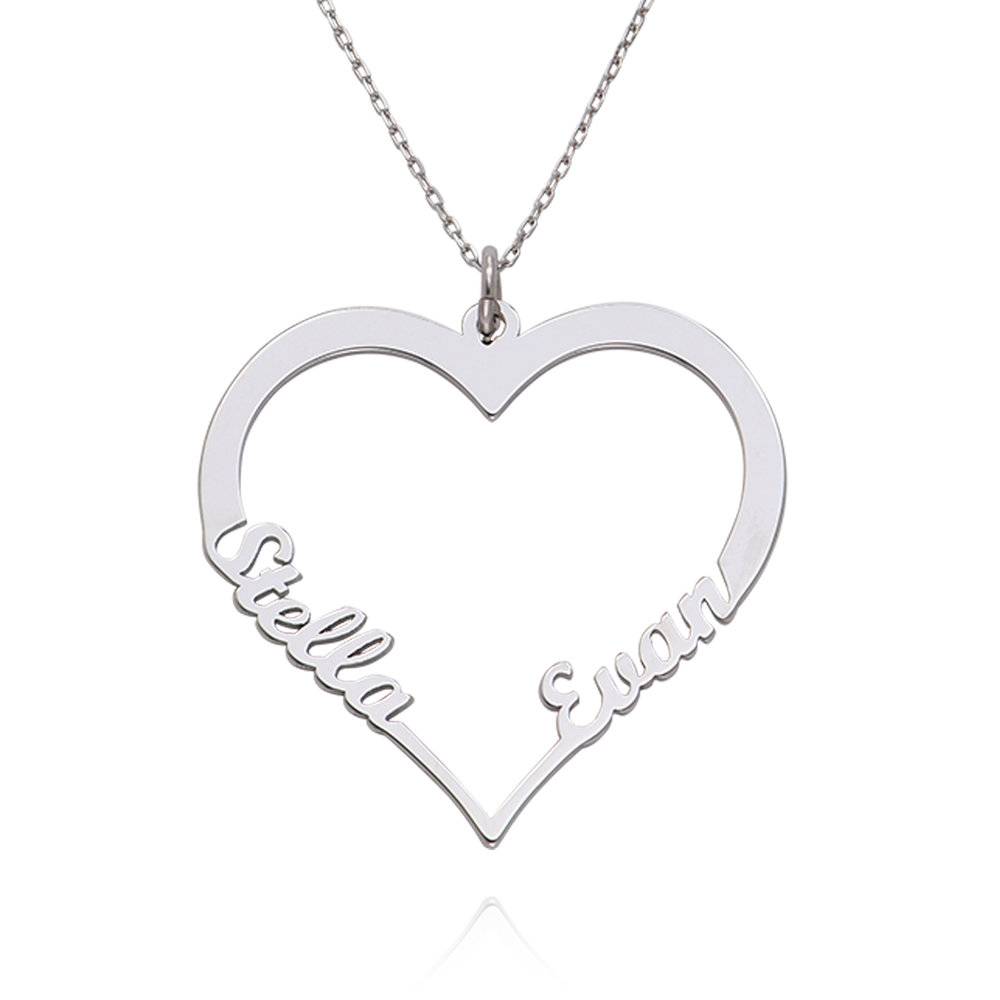 Contour Heart Pendant Necklace with Two Names in 14k White Gold product photo