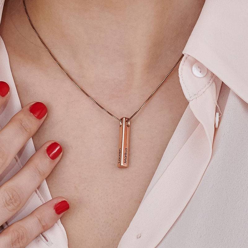 Heart Shaped 3D Bar Necklace- Rose Gold Plated-6 product photo