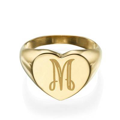Heart Shaped Signet Ring with Initial - Gold Plated-1 product photo