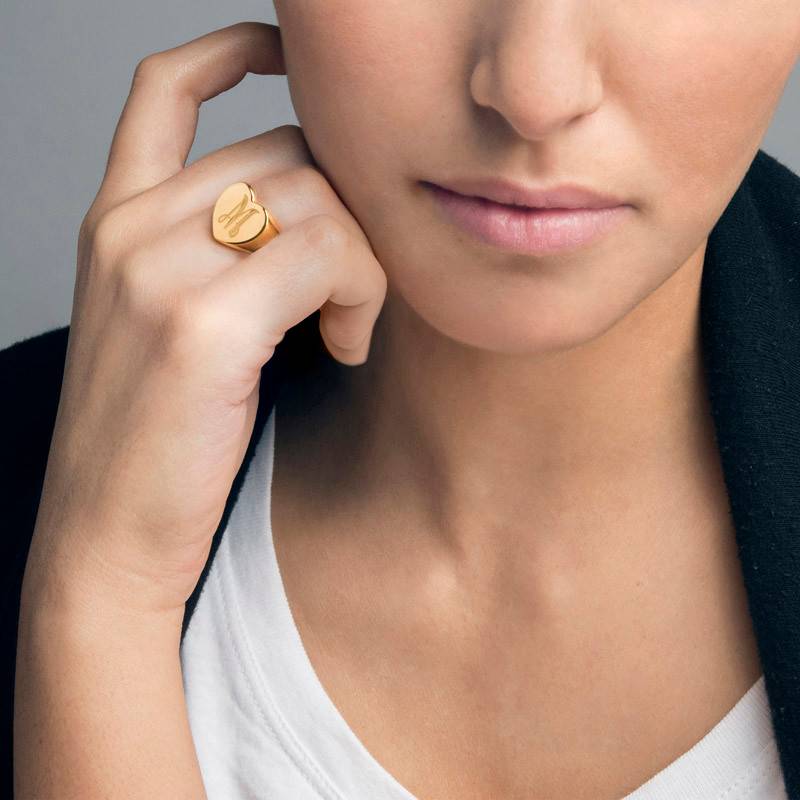 Heart Shaped Signet Ring with Initial - Gold Plated-2 product photo