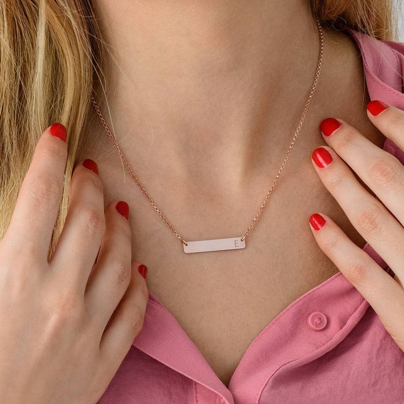 Horizontal Bar Necklace with Initial in 18ct Rose Gold Plating-3 product photo
