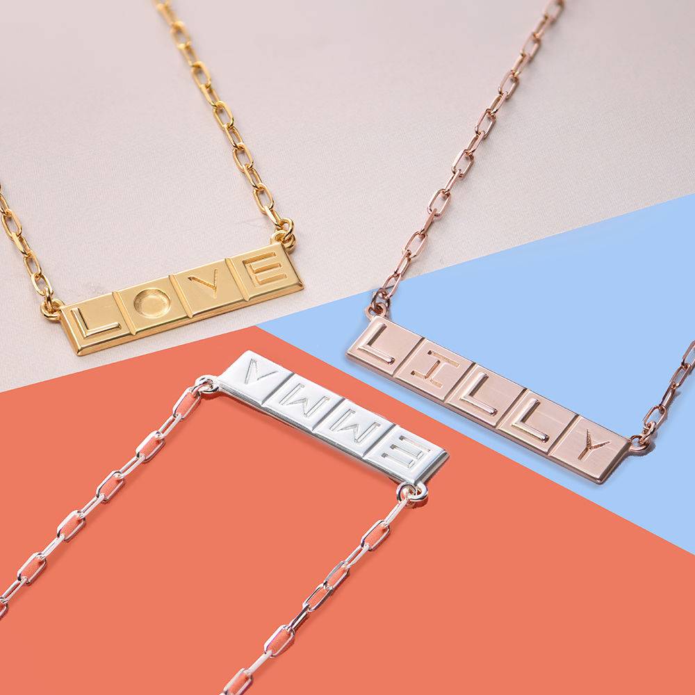 Horizontal Tile Necklace in 18ct Rose Gold Vermeil-4 product photo